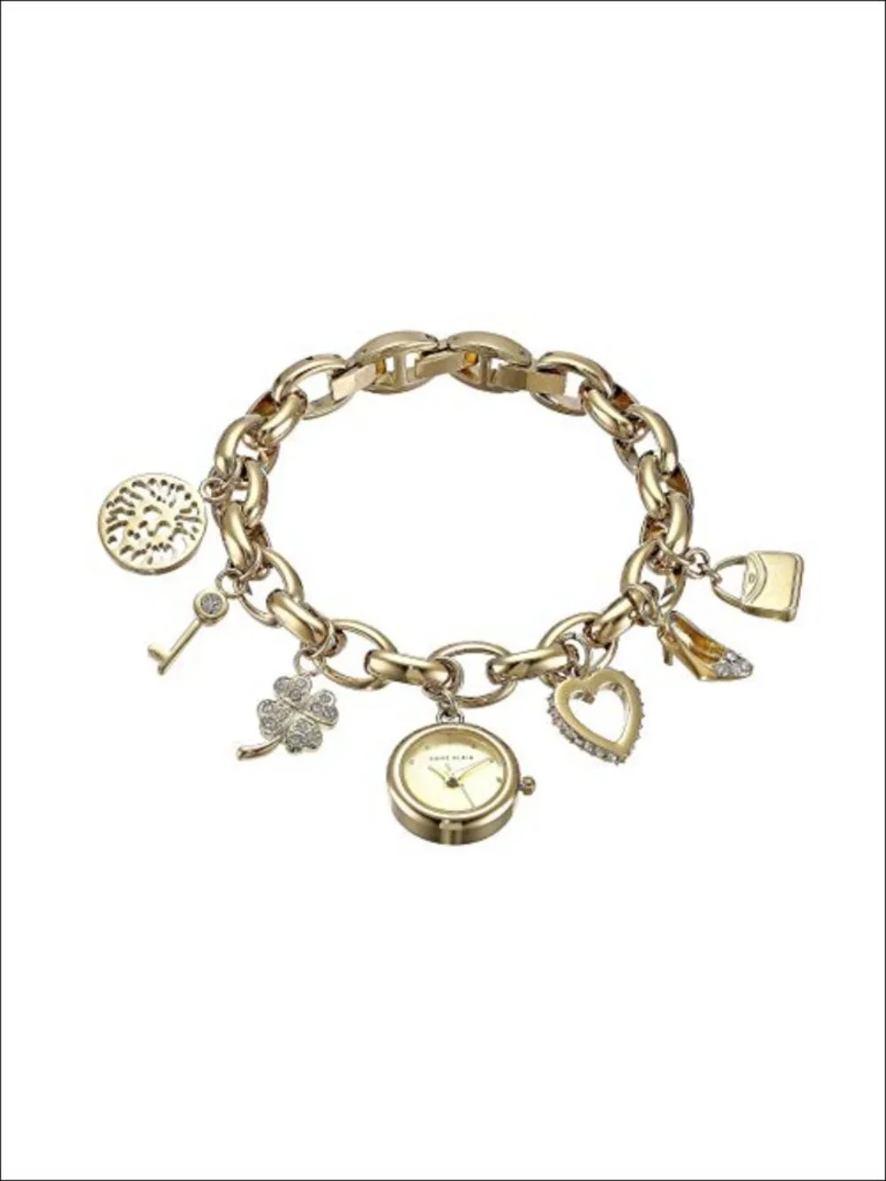 Premium Crystal Accented Gold-Tone Charm Bracelet Watch